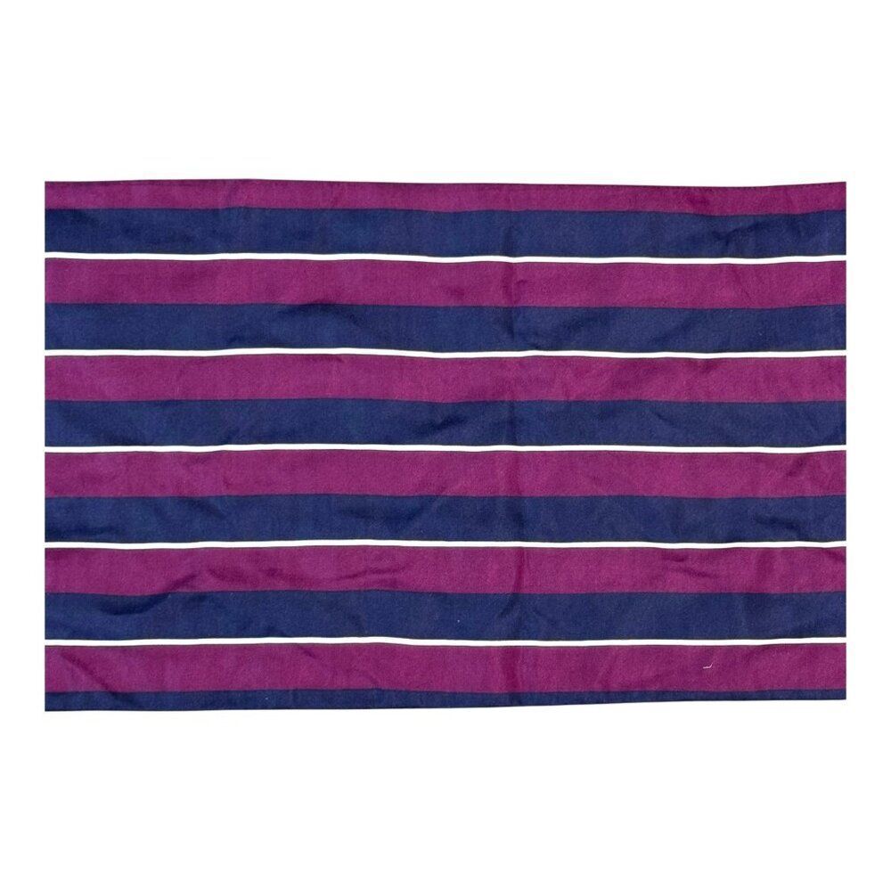 Burberrys Italian-Made Striped Silk Scarf Rectangle Long Wrap Navy Blue Fringed